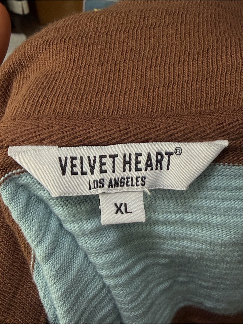 Velvet Heart Women’s  Brown & Light Blue Striped Collared Pullover L - Picture 5 of 7